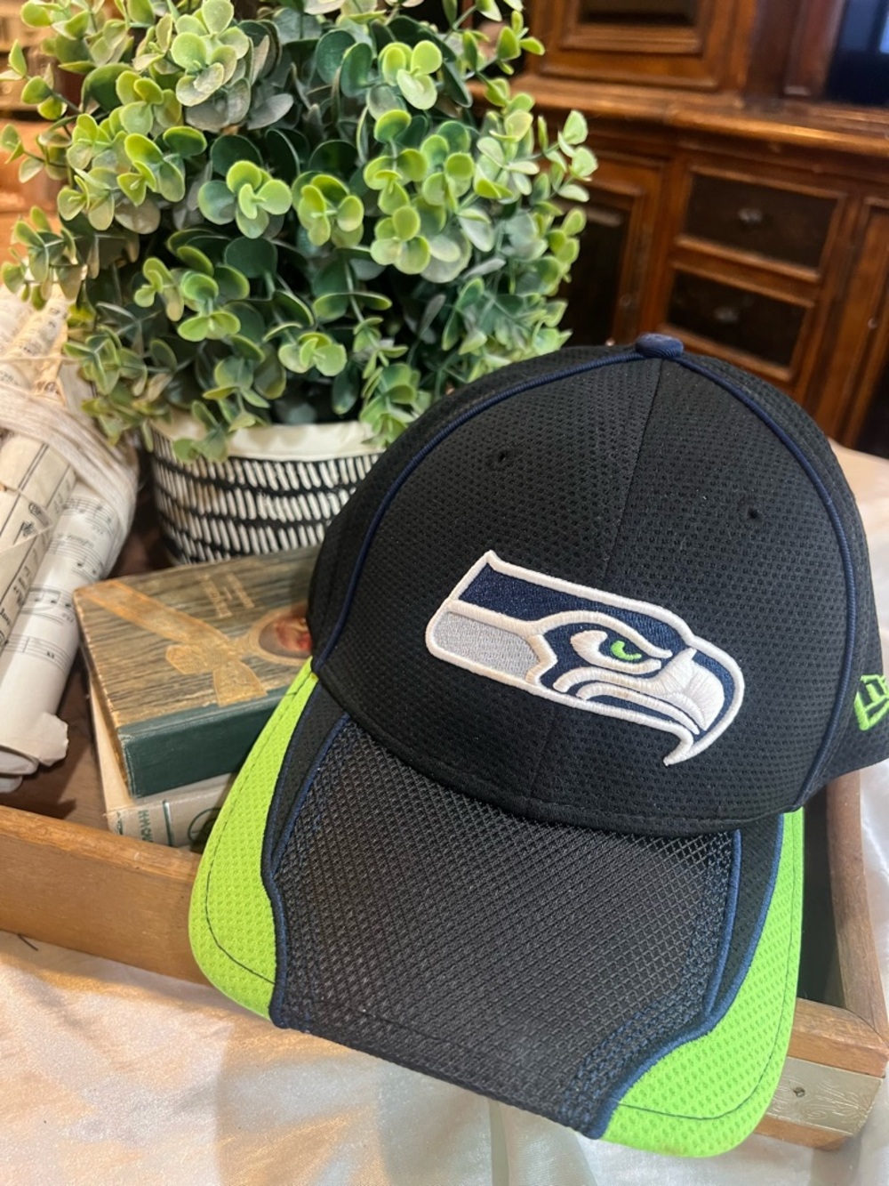 New Era Seattle Seahawks Black and Neon Green Mesh Cap